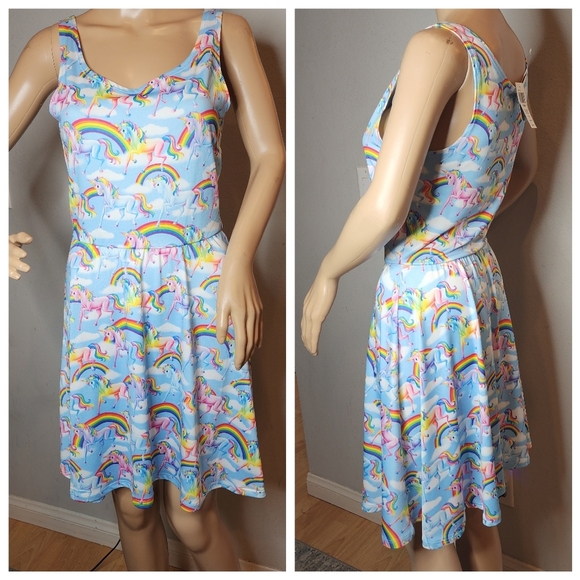 NWT Lisa Frank Unicorn Rainbow Dress Sz Small Sleeveless Magical XOXO Stretchy - Picture 13 of 16